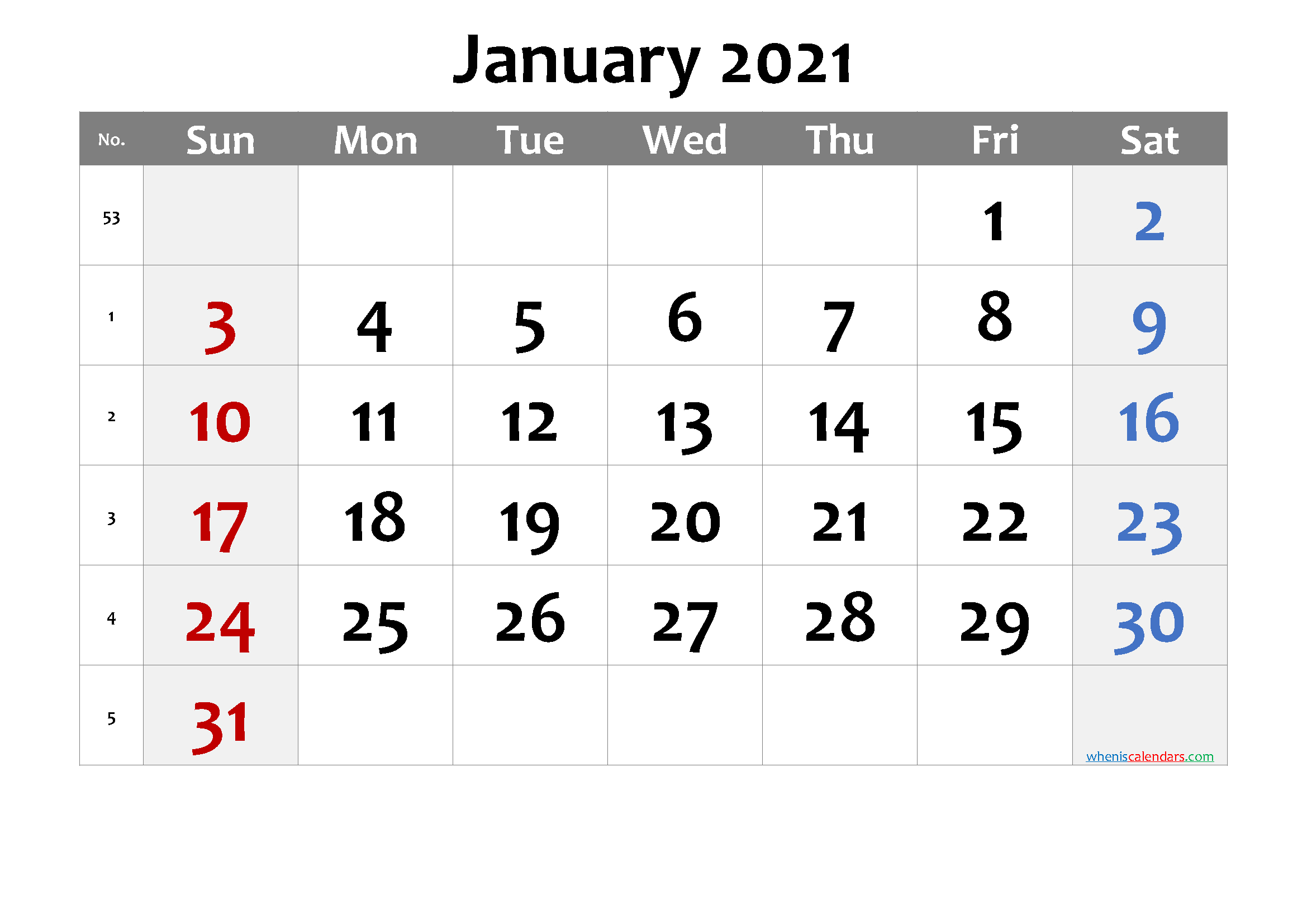 Printable Calendar January 2021 [Free Premium] In 2020