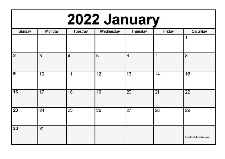 Printable Calendar January 2022 Templates - Pdf, Word, Excel