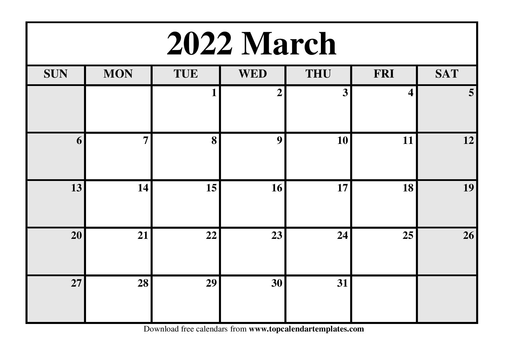 Www.free-Printable-Calendar.com March 2022