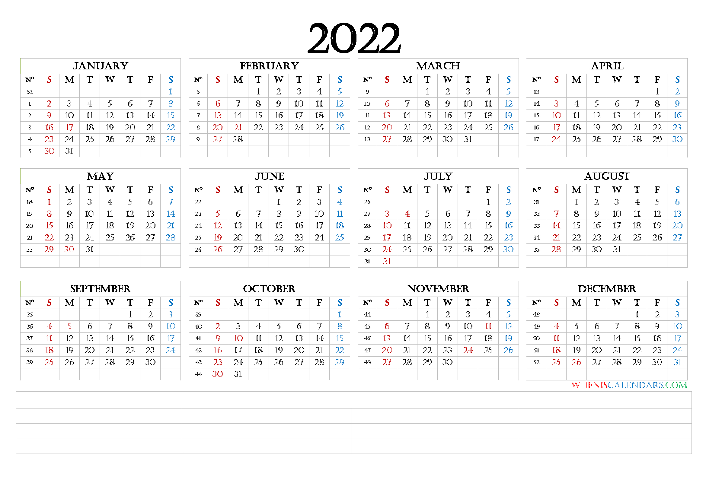 Printable Calendar Templates 2022 - Calendraex