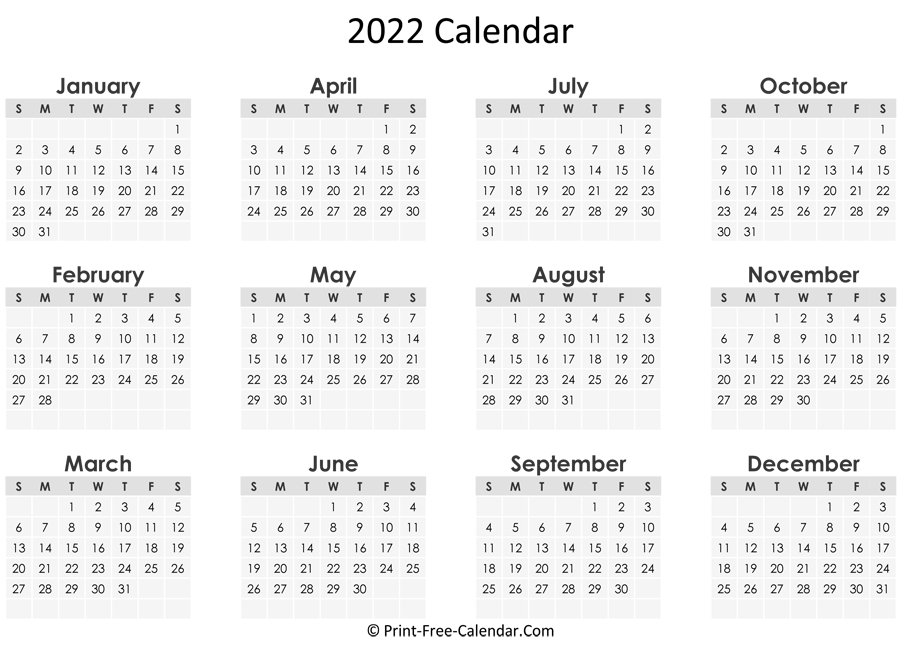 Printable Calendar Year 2022 / 2022 Calendar Printable Pdf