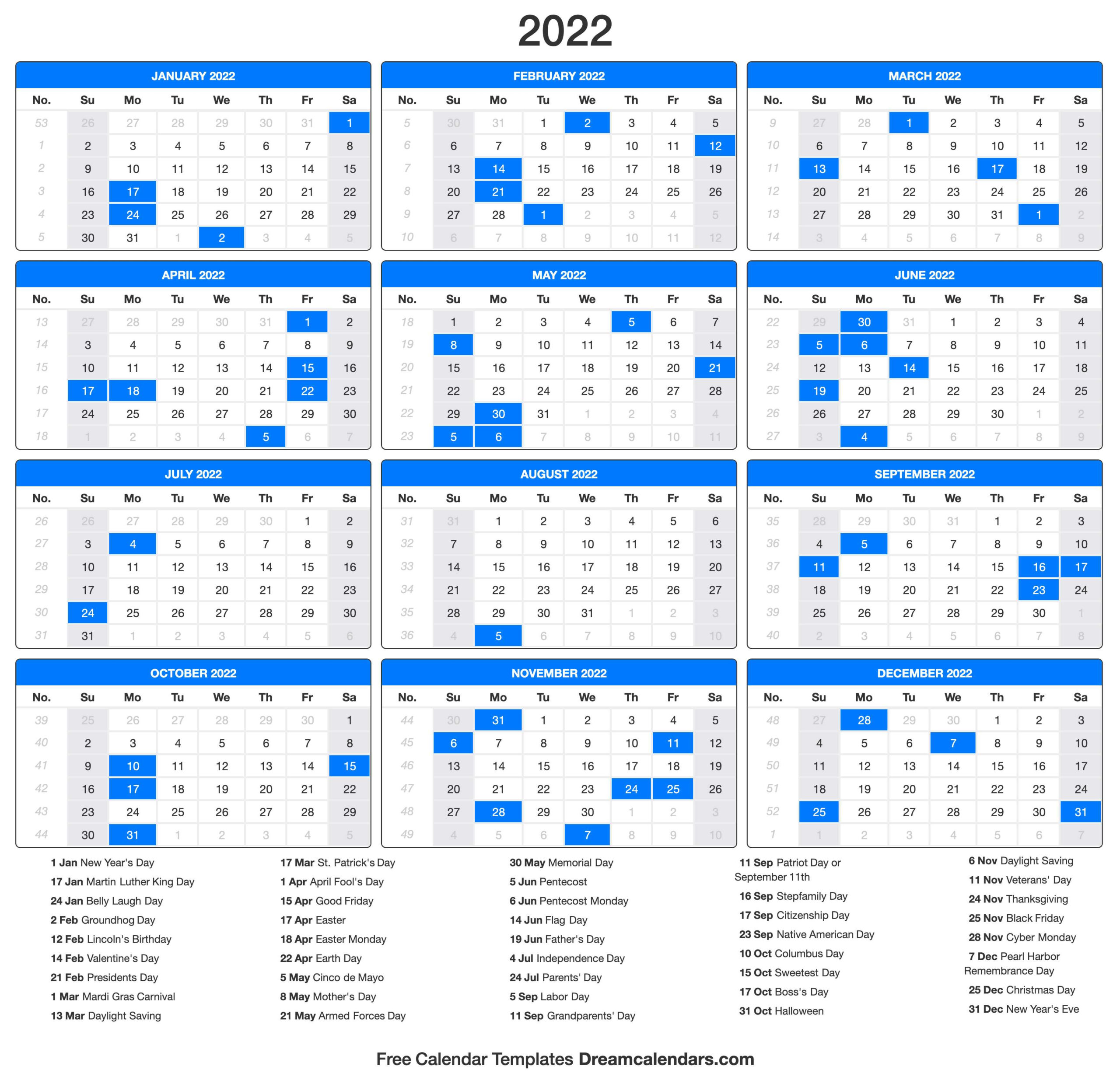 Printable Calendar Yearly 2022 | Free Letter Templates
