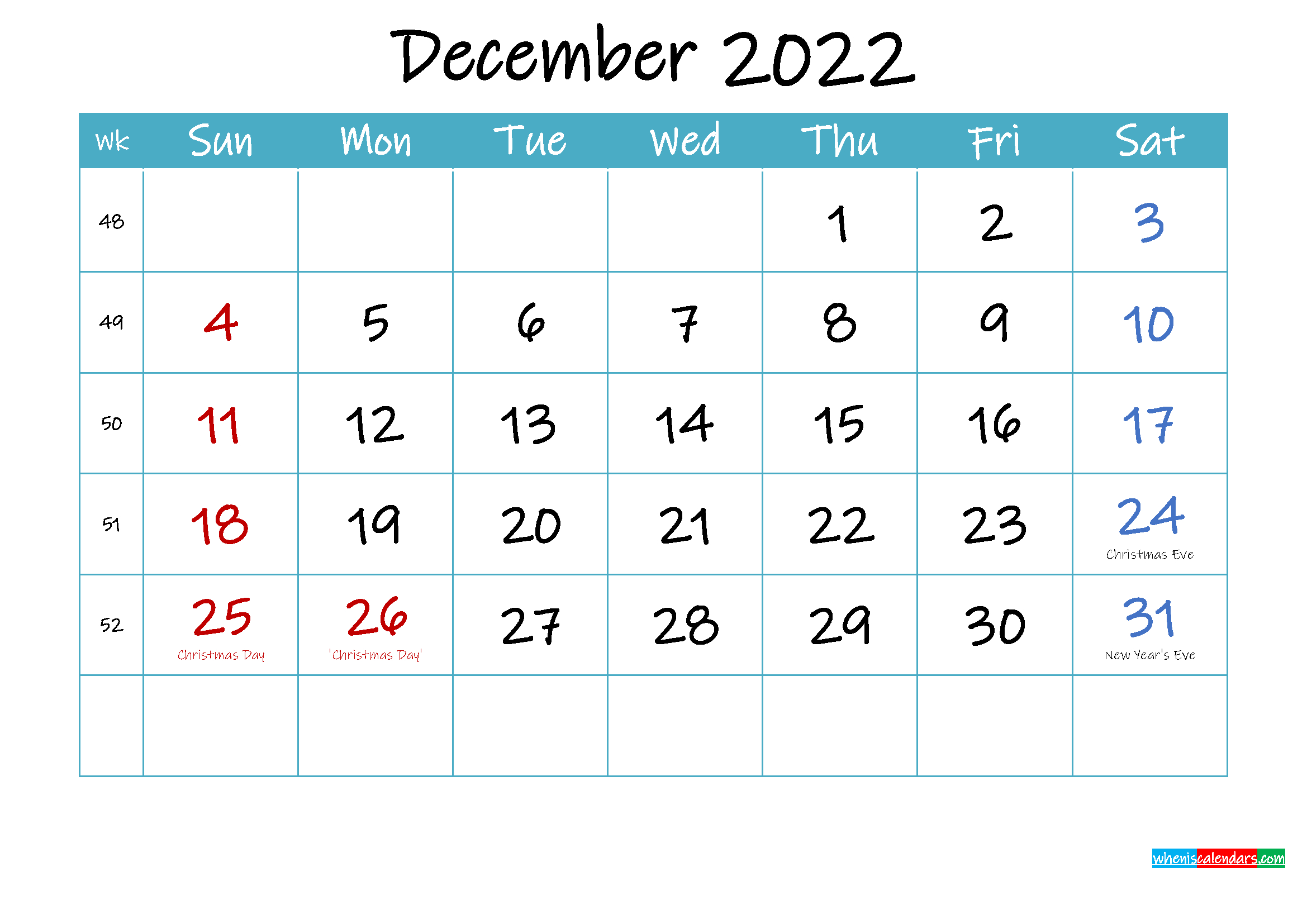 Printable December 2022 Calendar Pdf - Template Ink22M72