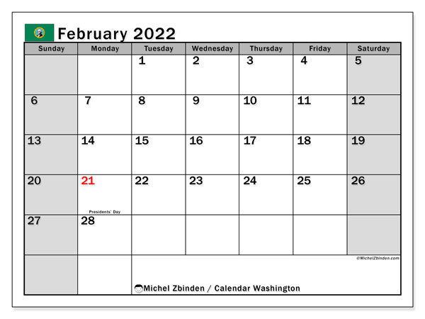 Printable February 2022 &quot;Washington&quot; Calendar - Michel