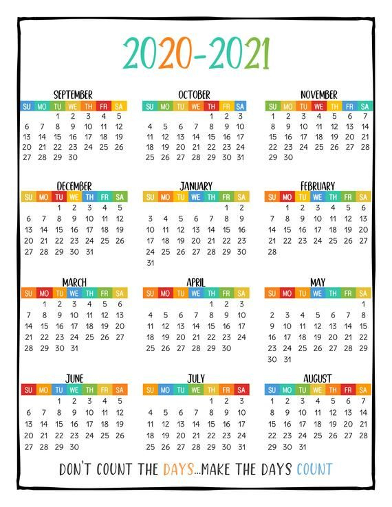Printable School Year Calendar | At A Glance | 2021-2022