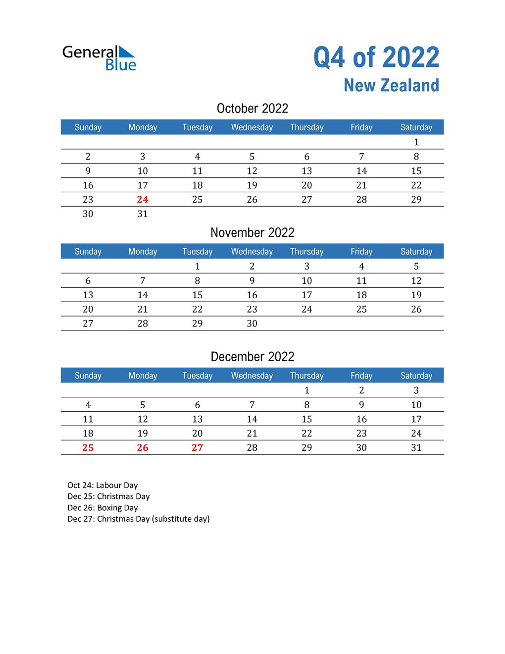Q4 2022 Quarterly Calendar For New Zealand