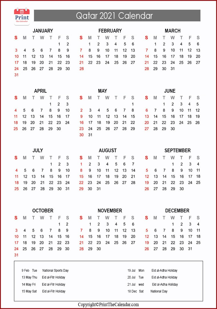 Qatar 2022 Calendar - Nexta