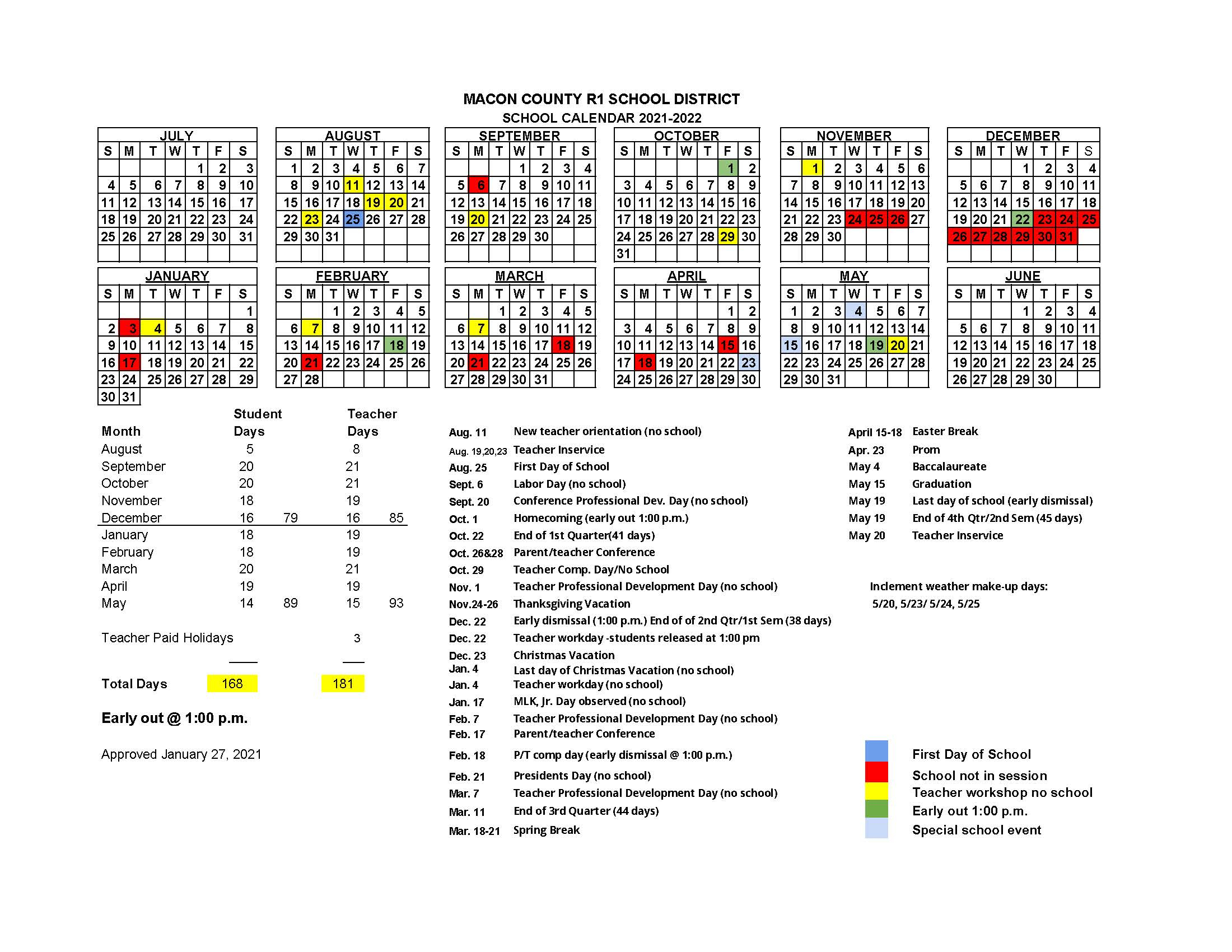 School Calendar - Next Year&#039;S - Macon County R-1 School