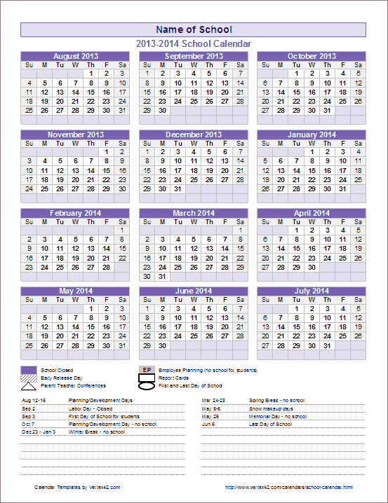 School Calendar Template - 2021-2022 School Year Calendar