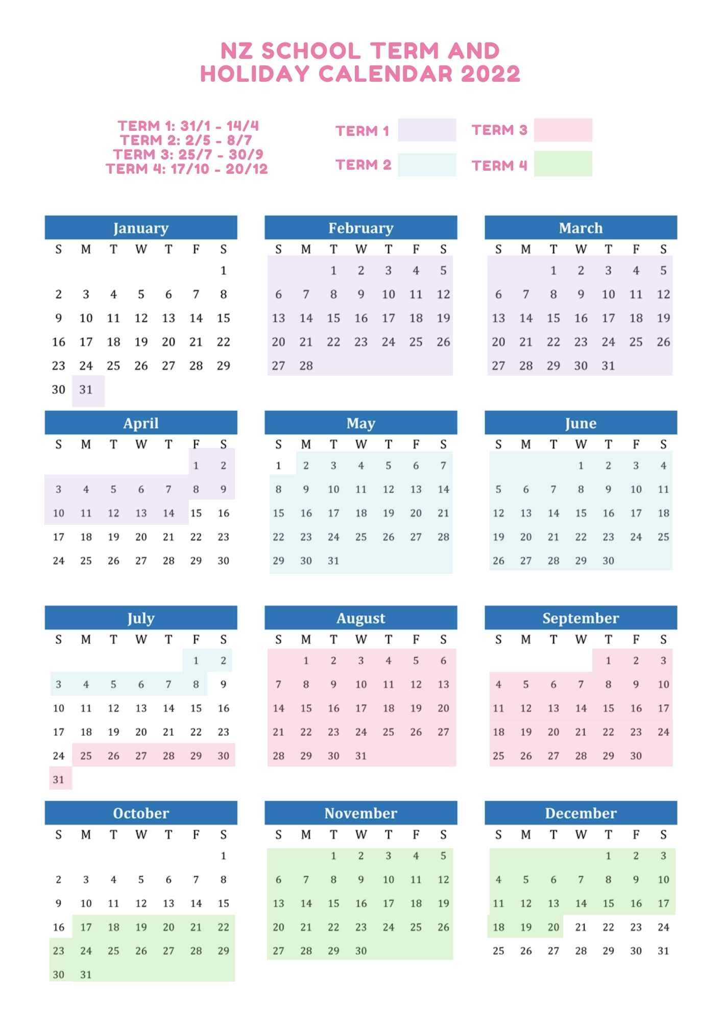 School Terms And Holidays Nz 2021-2022 | Printable Calendars