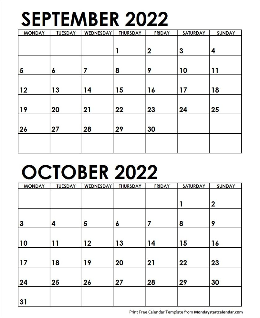 Sep Oct 2022 Calendar Monday Start | Editable Two Months