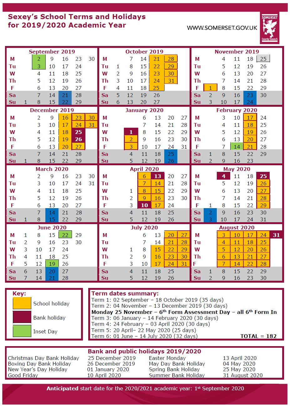 Somerset School Calendar 2020 2021 | Printable Calendars 2021