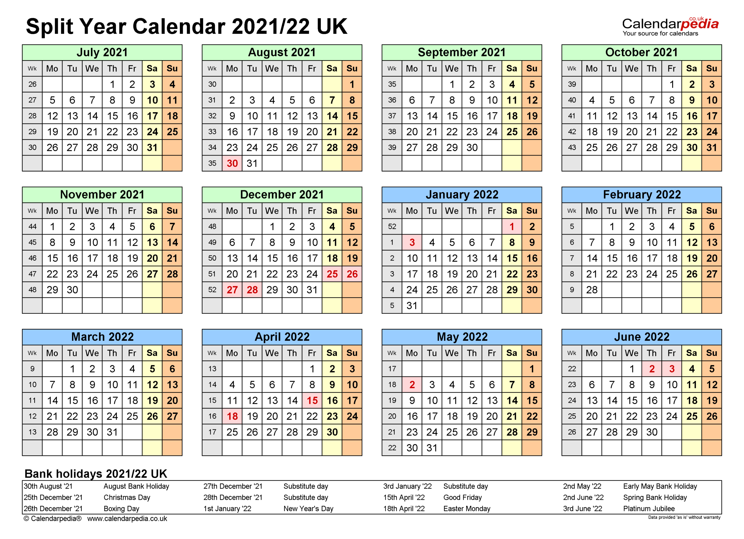 Split Year Calendars 2021/22 Uk (July To June) For Pdf