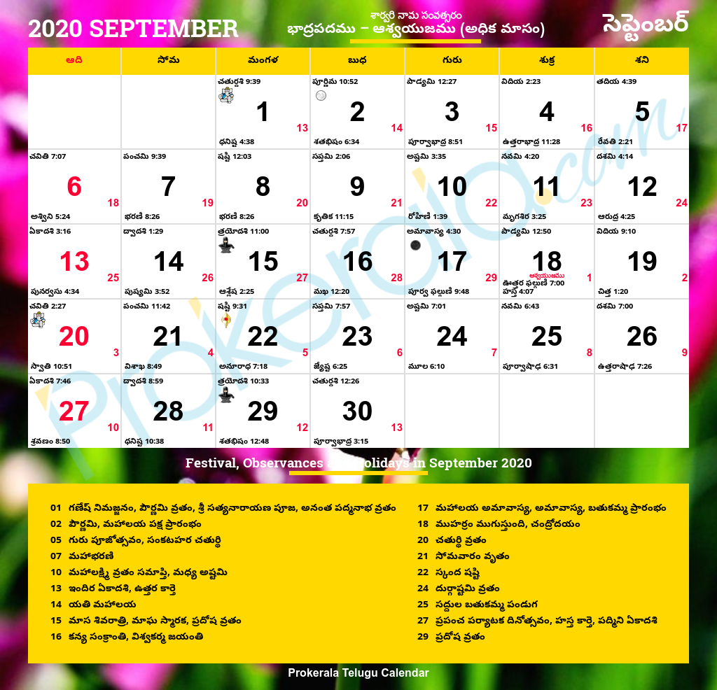 Sravana Masam 2021 Telugu Calendar | Printable March