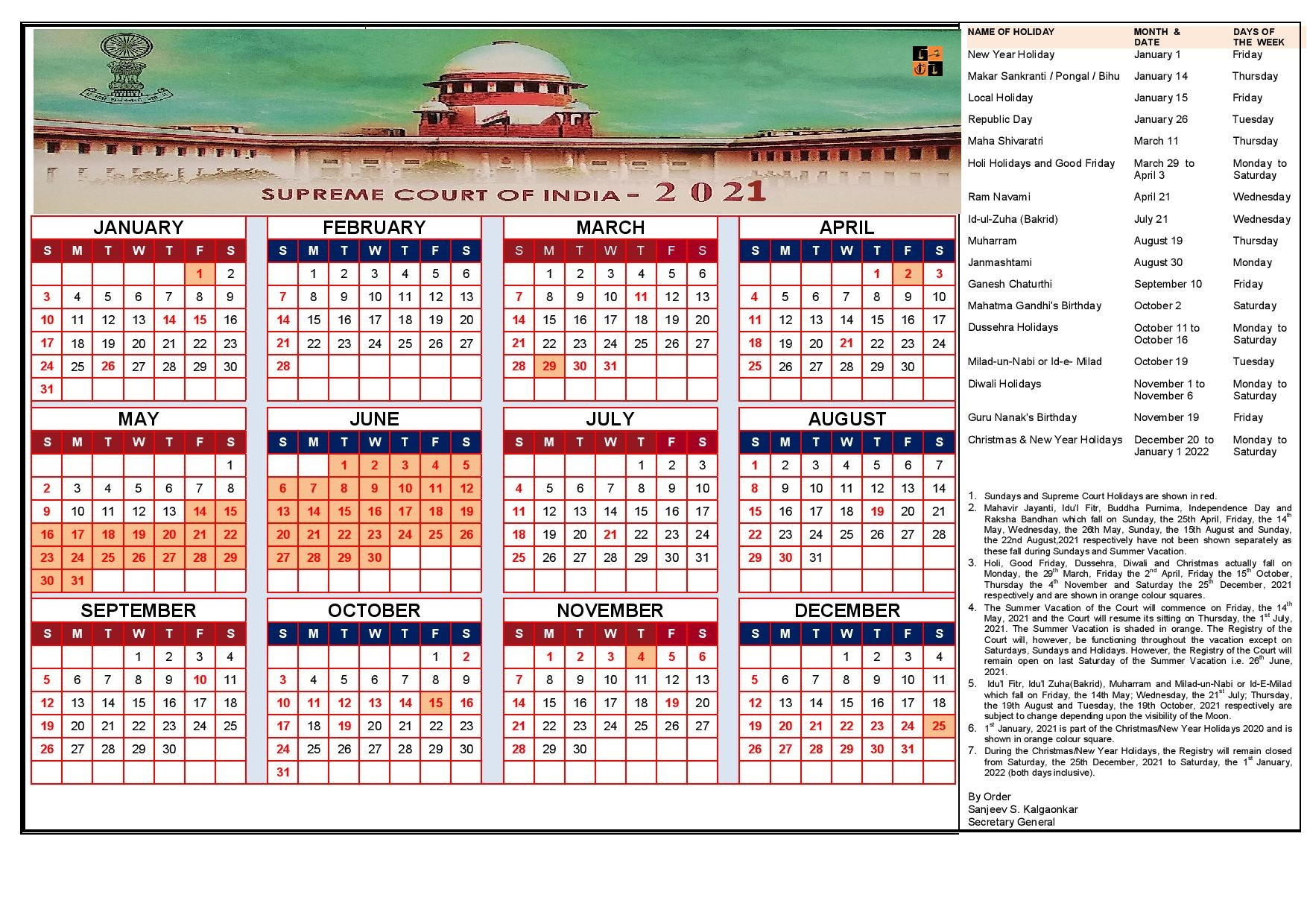 Supreme Court Calendar, 2021