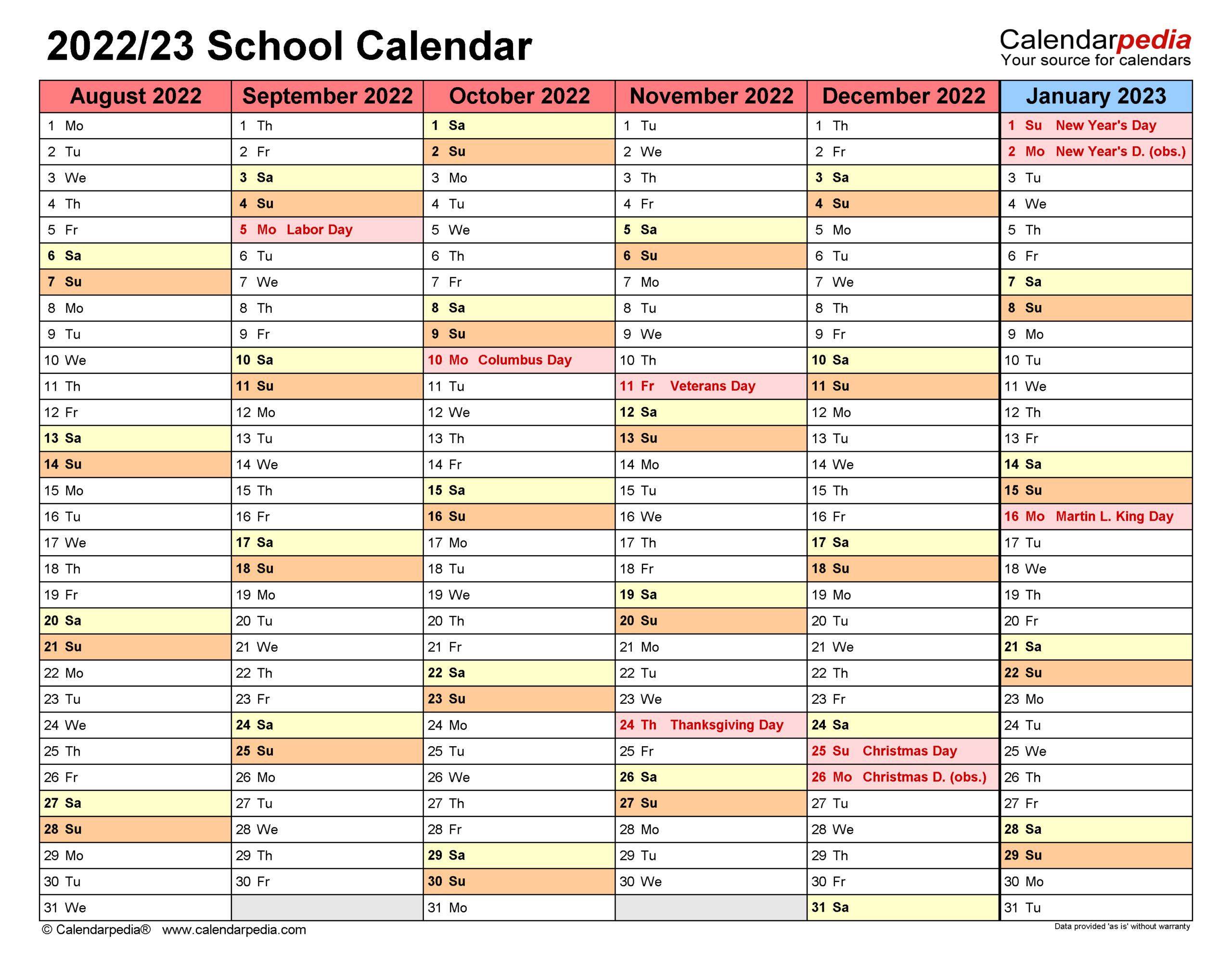 Sylvan Park Elementary Calendar 2022-2023 - Blank Calendar 2022