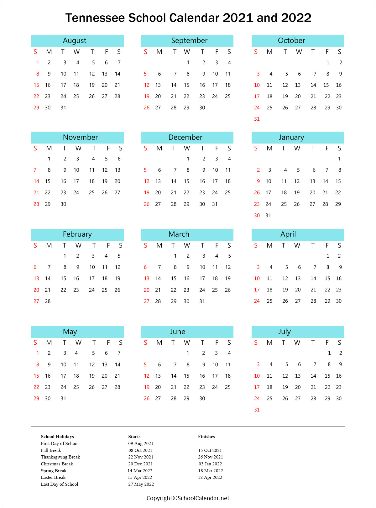 Sevier County School Calendar 2022 Calendar Printables Free Blank