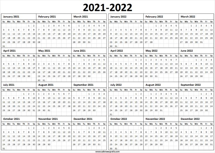 Two Year Calendar 2021 2022 Printable Template For