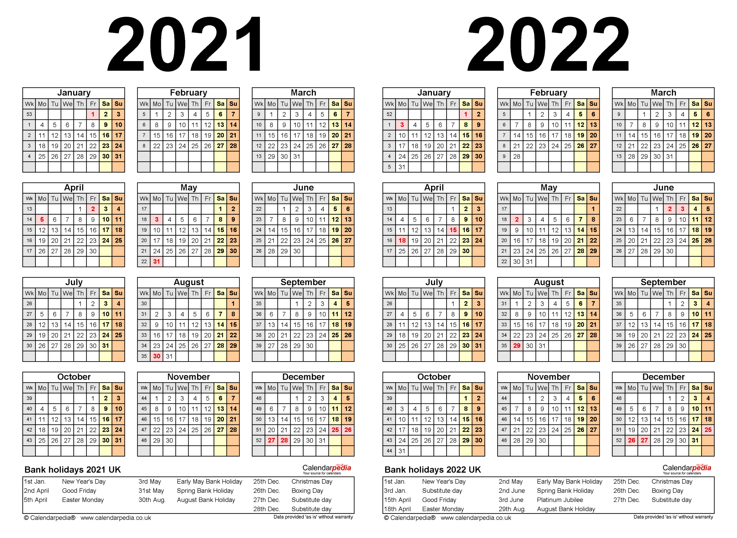 Two Year Calendars For 2021 &amp; 2022 (Uk) For Word