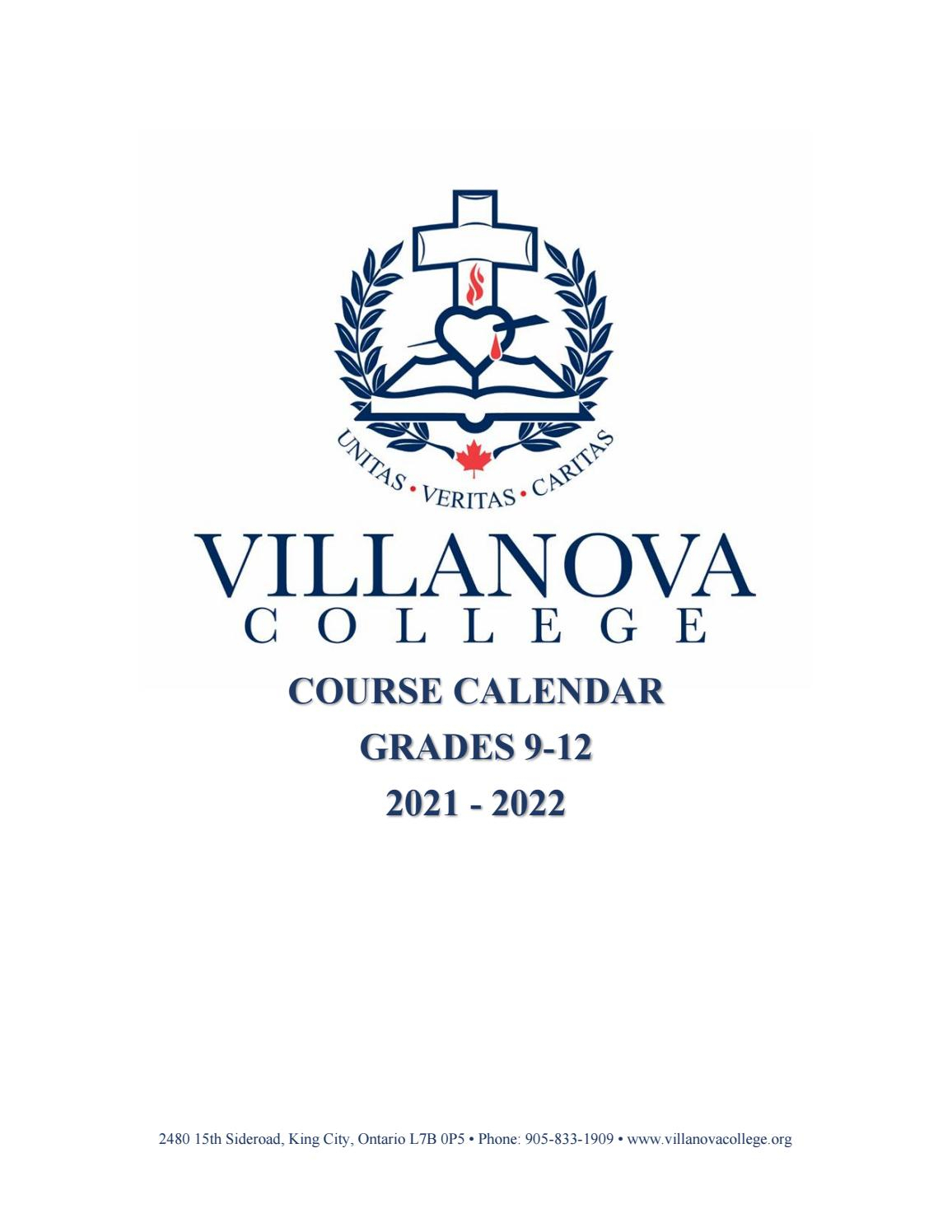 Villanova College Course Calendar 2021-2022 By Villanova
