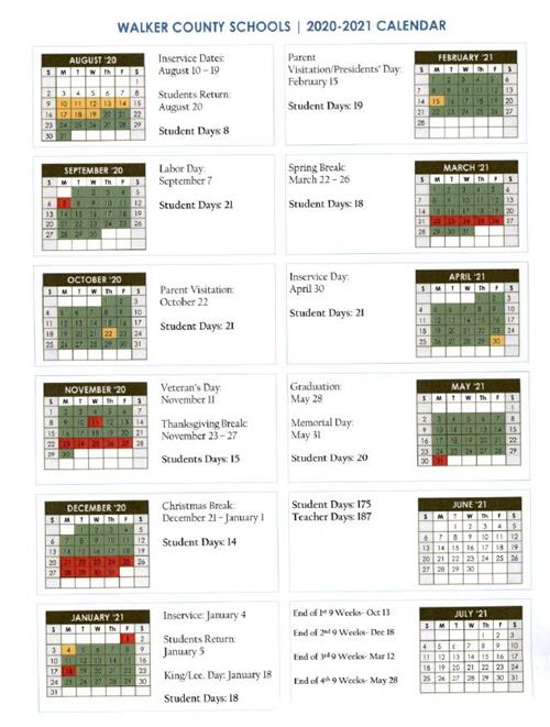 Walker County Schools 2021 Calendar | Huts Calendar