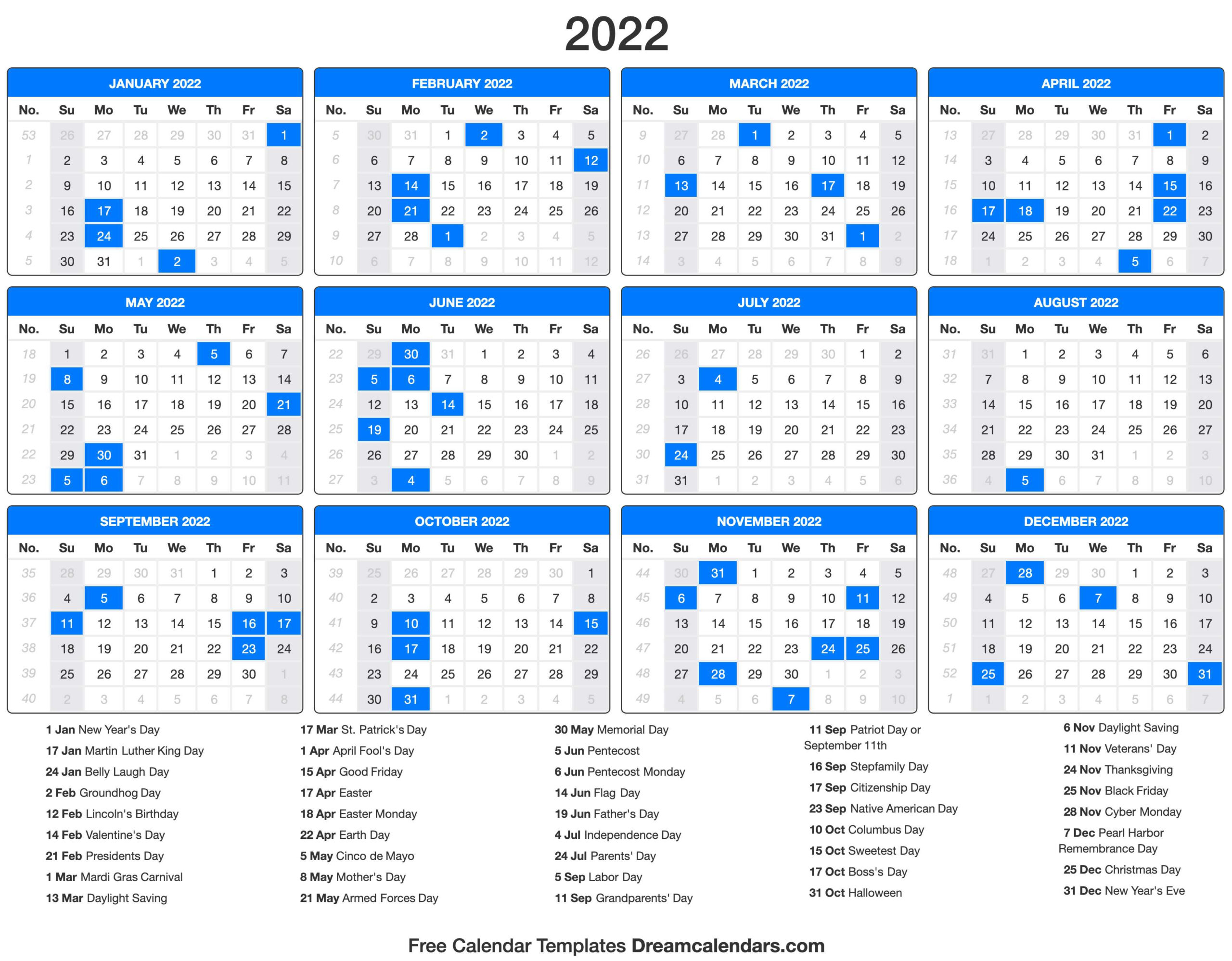 Weekly Printable Calendar 2022 | Free Letter Templates