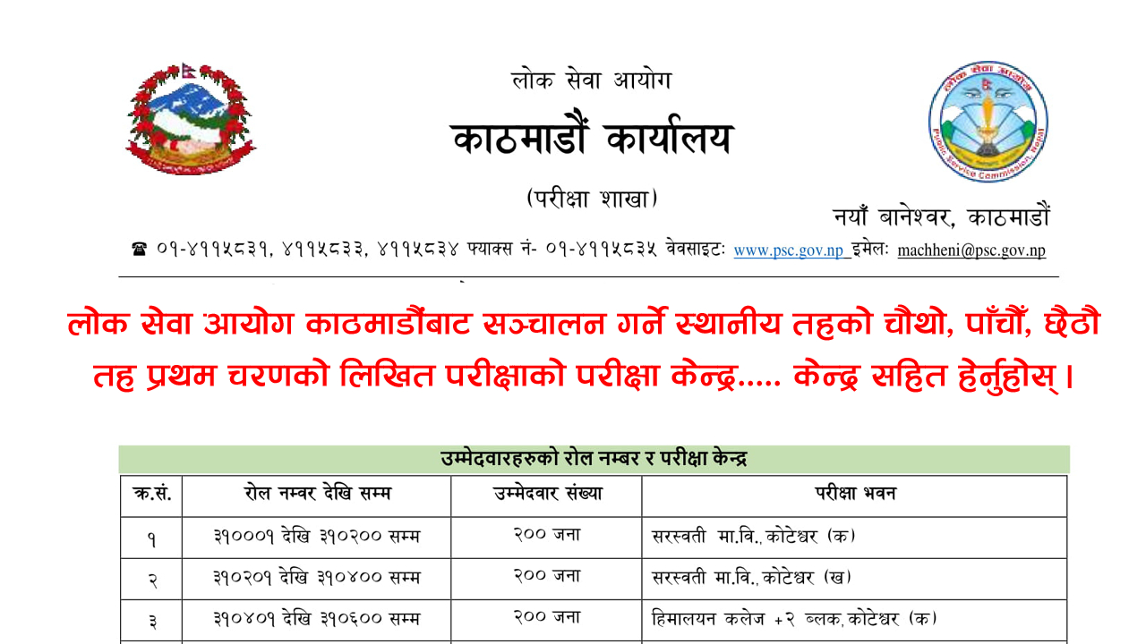 Www.psc.gov.np Sthania Taha Exam Schedule Fourth Taha