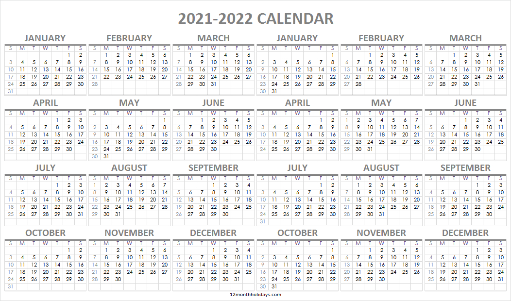 Yearly Calendar 2021 And 2022 Template - Printable