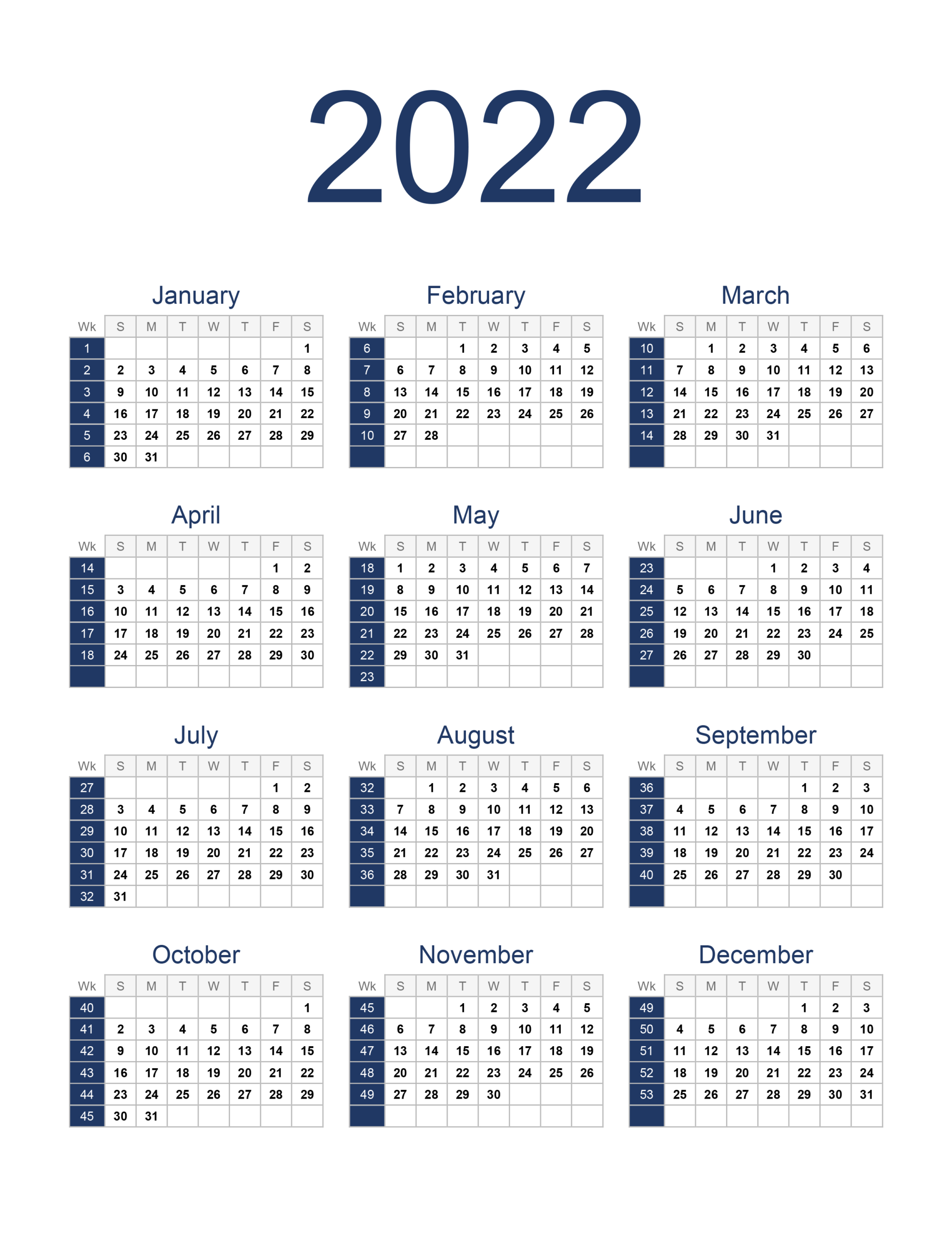 Yearly Calendar 2022 - Free-Calendar.su