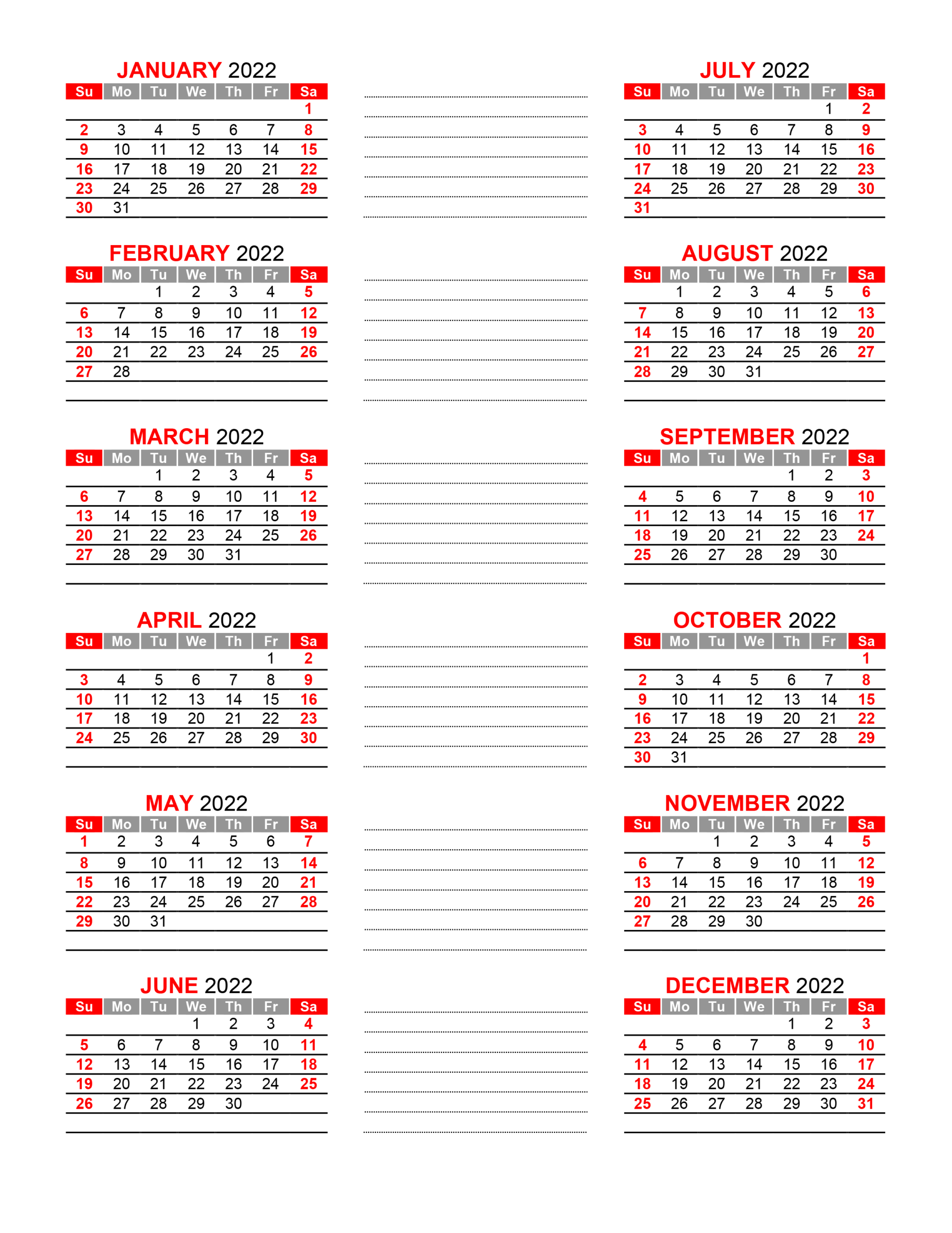 Yearly Calendar 2022 - Free-Calendar.su