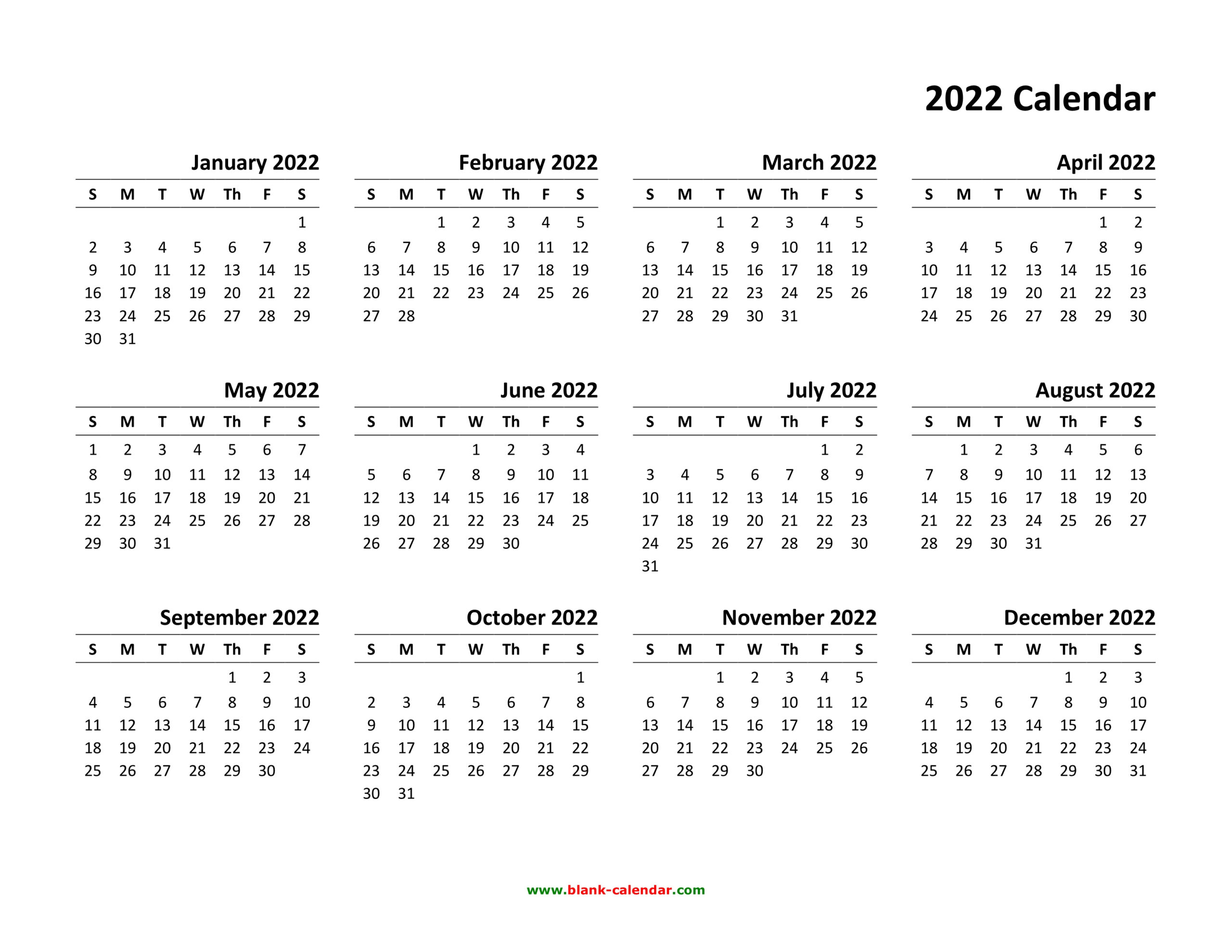 Yearly Calendar 2022 | Free Download And Print