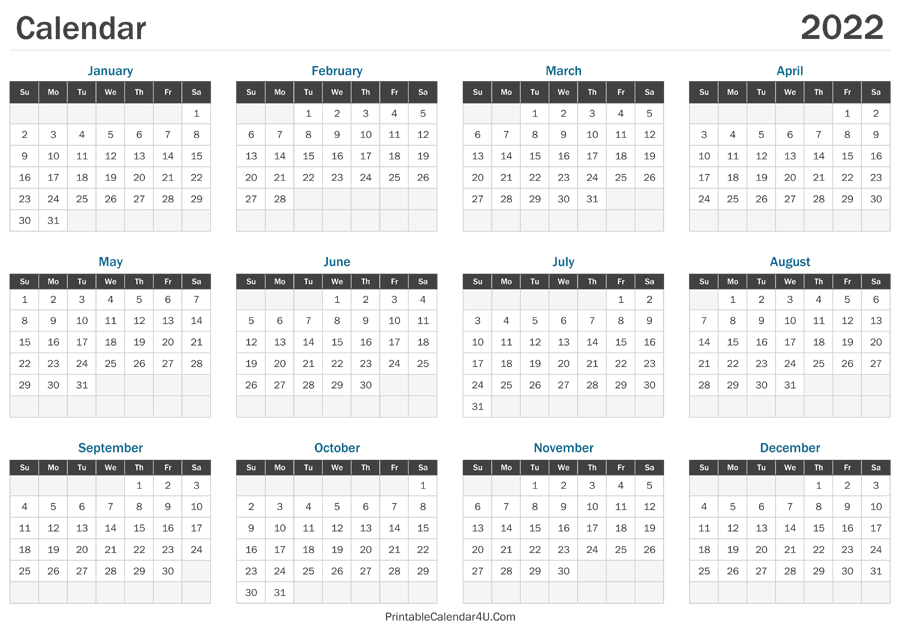 Yearly Printable Calendar 2022 | Free Letter Templates