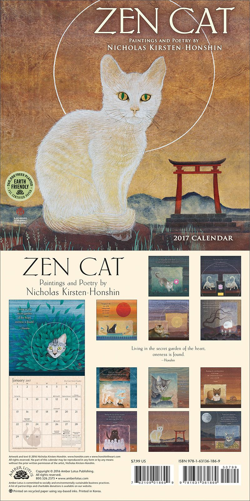 Zen Cat 2017 Mini Wall Calendar: Paintings And Poetry By