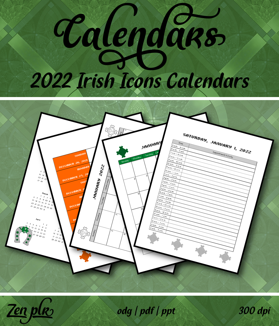 Zen Plr 2022 Irish Icons Calendars Front Cover - Zen Plr