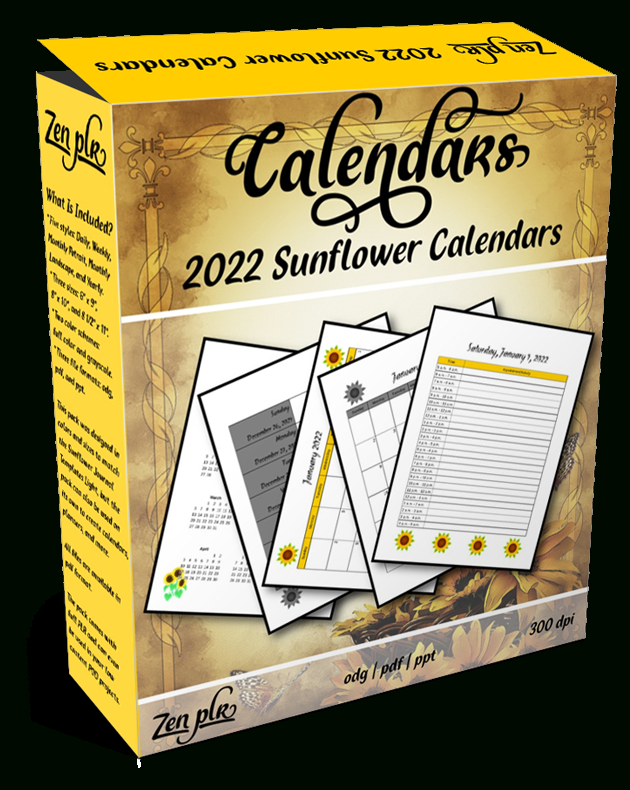 Zen Plr 2022 Sunflower Calendars Product Cover - Zen Plr