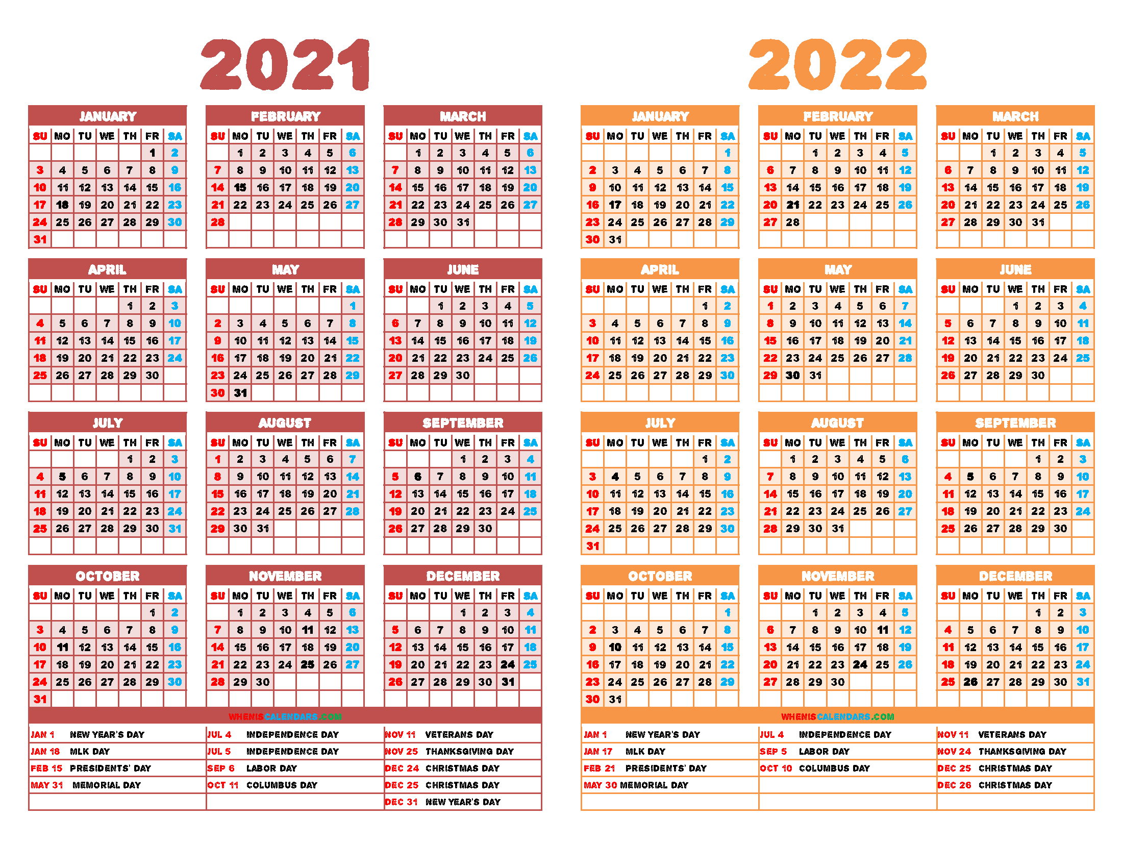 2021 And 2022 Calendar Printable (12 Templates) - Free Printable 2021
