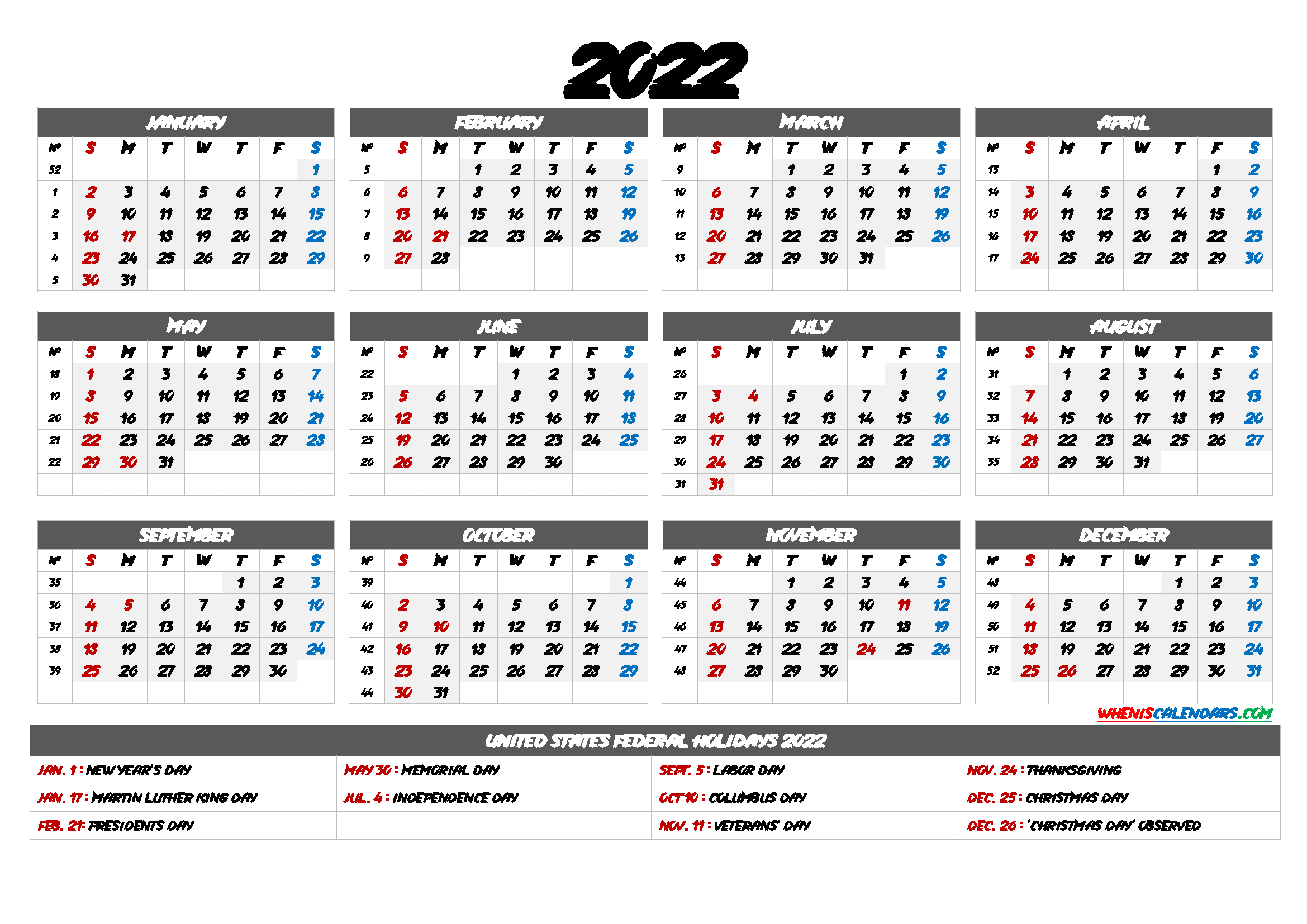 2022 Calendar Printable One Page - Printable 2021 Calendar With Week