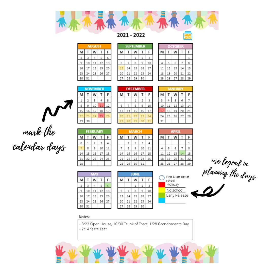 Printable 2021-2022 Academic Calendar Year One Page Overview | Etsy