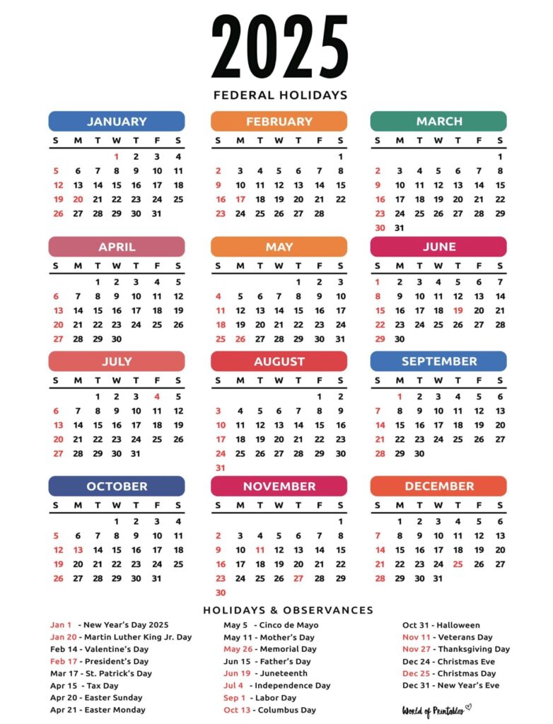 2025 calendar federal holidays US 2025 calendar federal holidays US