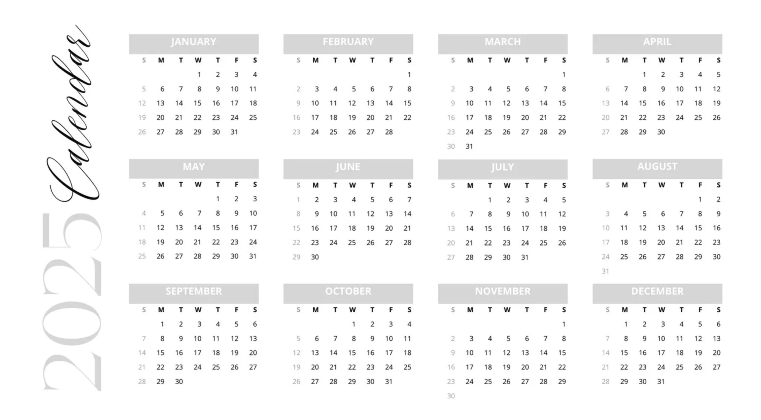 2025 calendar one year simple white scaled