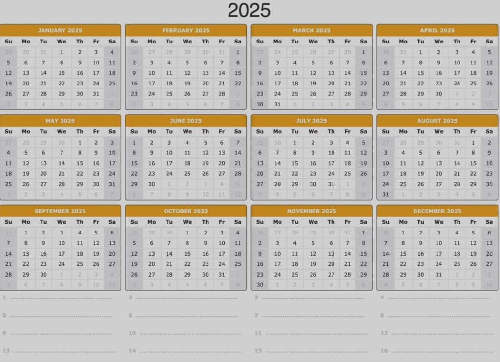 Calendar with notes 2025 Calendar with notes 2025