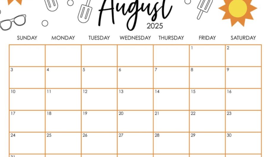 August 2025 Calendar with holidays Printable Free Template