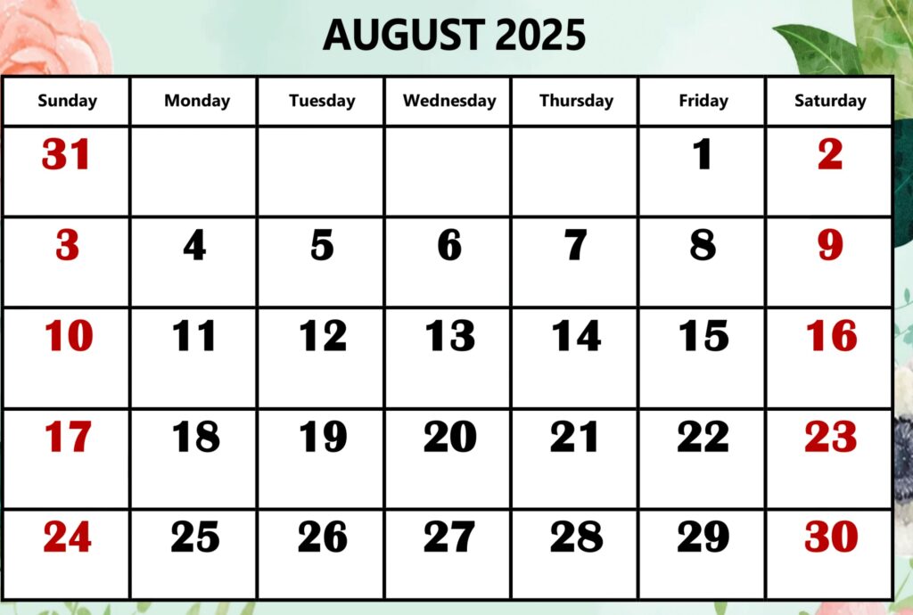 august 2025 calendar with holidays printable august 2025 calendar with holidays printable