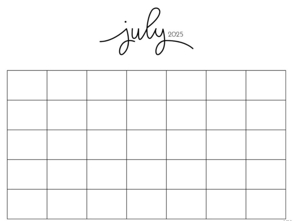 blank calendar 2025 July blank calendar 2025 July