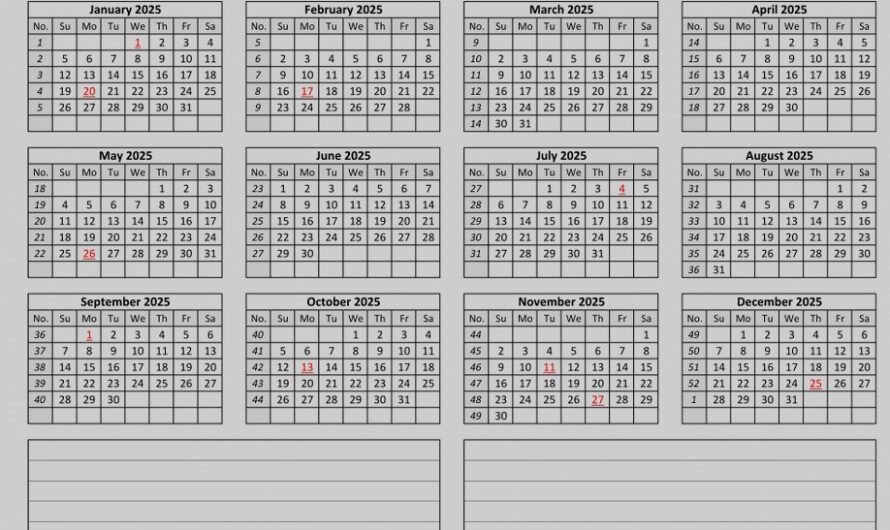 Calendar with Notes Template 2025  Organize Your Year with Space to Write