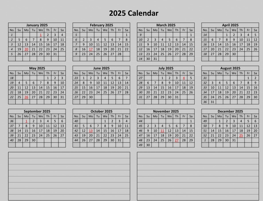 calendar with notes template 2025 calendar with notes template 2025