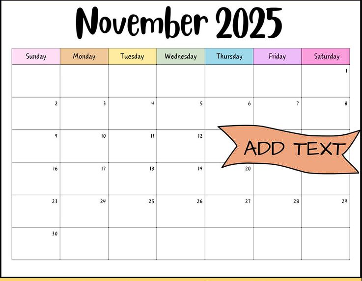 Colorful November 2025 calendar template download
