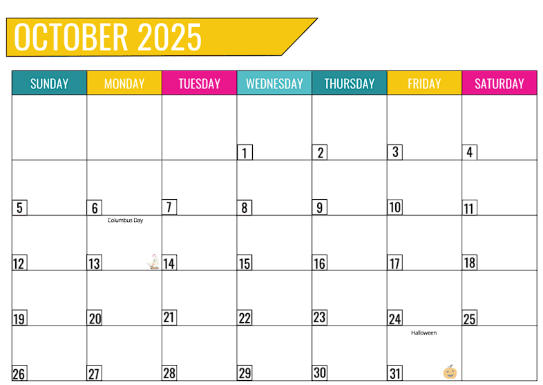 Editable October 2025 calendar printable for work and school