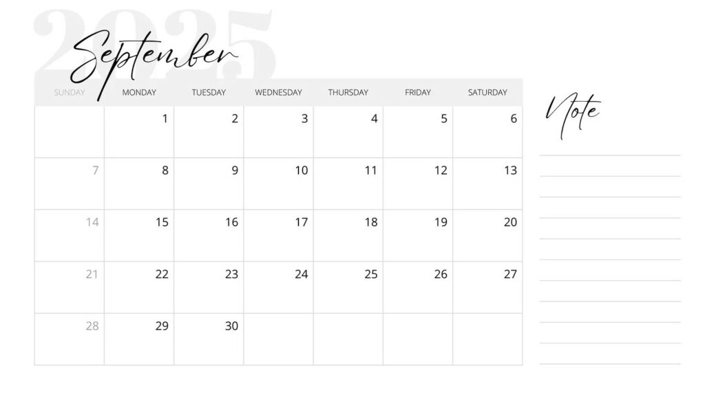 Editable September 2025 calendar with holidays and notes Editable September 2025 calendar with holidays and notes