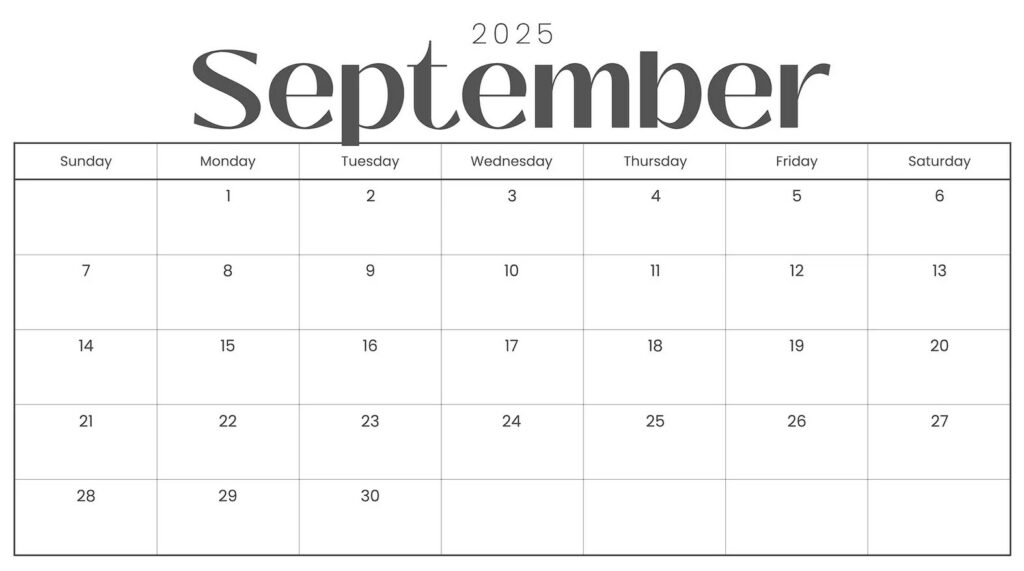 Free September 2025 calendar printable PDF template Free September 2025 calendar printable PDF template
